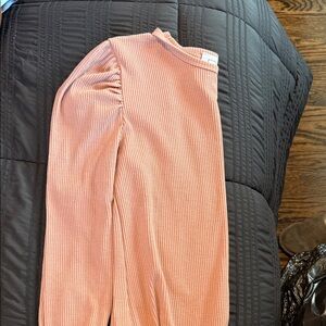 Ribbed Blush Long Sleeve Top with puff sleeves